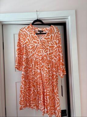 Rachel Zoe Orange and White Patterned Tiered Dress